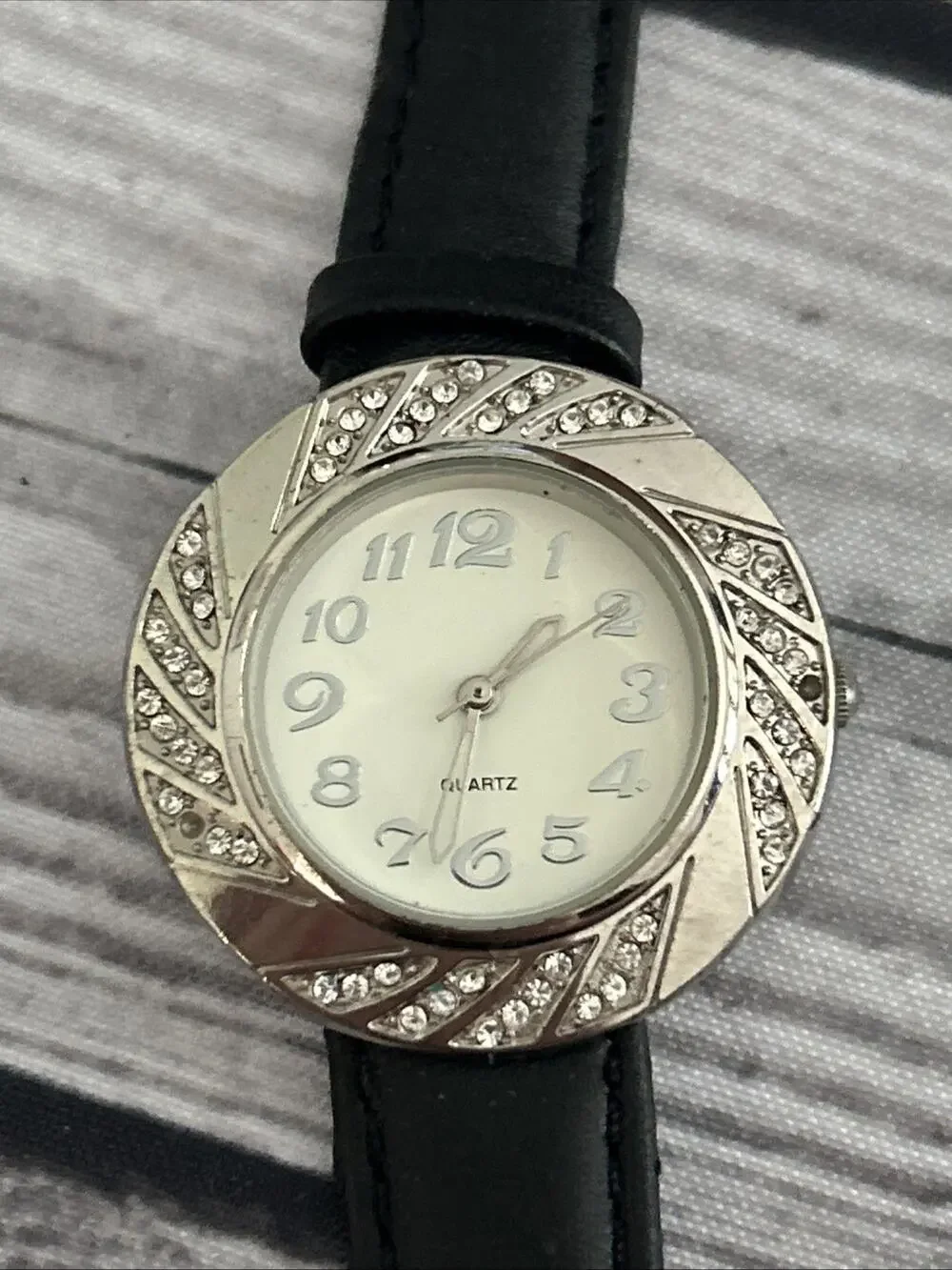 Silver Tone Black Band Women’s Quartz Watch